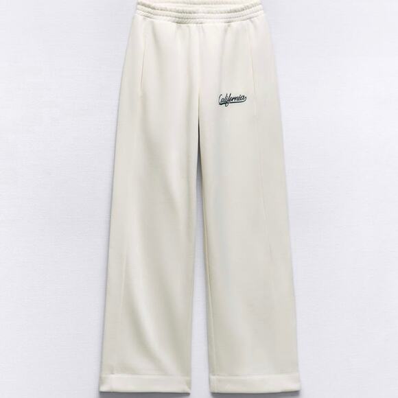 Zara White Straight Leg High Waist California Jogger Trousers Sz L NWOT - Picture 2 of 16